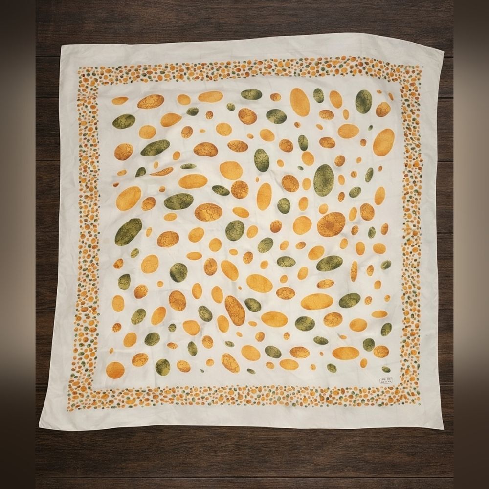 Women's Sheer Cream Scarf with Mustard and Olive Dinosaur Eggs Print 41"x41" - Picture 1 of 4